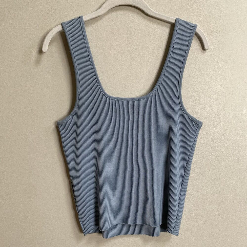 VINCE Topaz Blue Sweetheart Neck Ribbed Knit Crop Tank Size Large - Picture 8 of 13